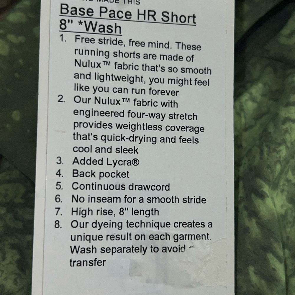 LULULEMON BASE PACE HIGH RISE SHORT 8” WASH NWT CITY GRIT GREEN MULTI COLOR - Picture 6 of 7